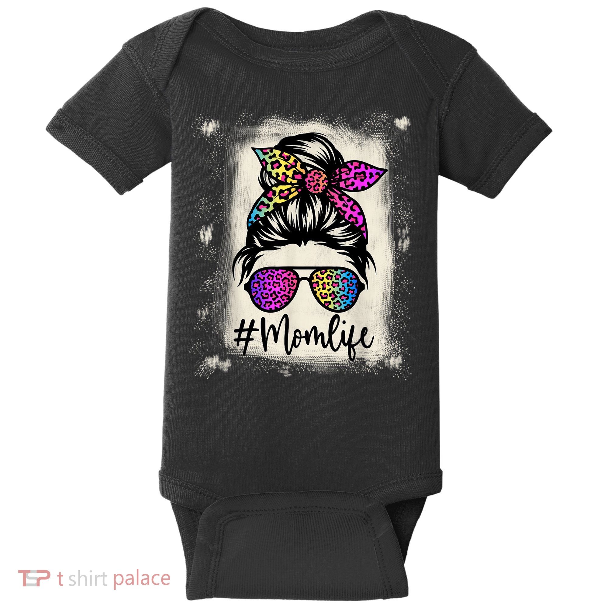 Womens Mom Life Bleached Rainbow Leopard Shirt Mama Mother Baby Bodysuit