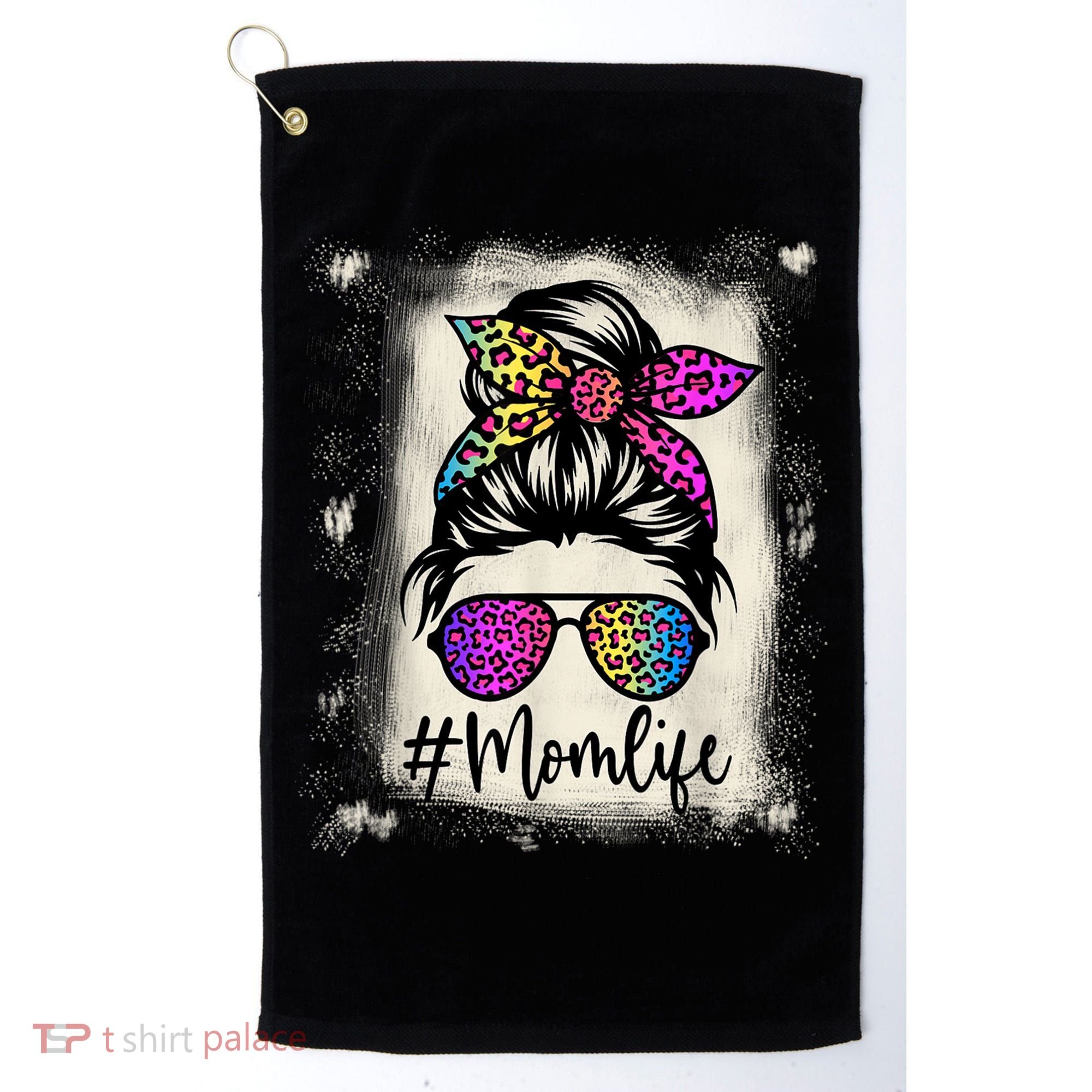 Womens Mom Life Bleached Rainbow Leopard Shirt Mama Mother Golf Towel