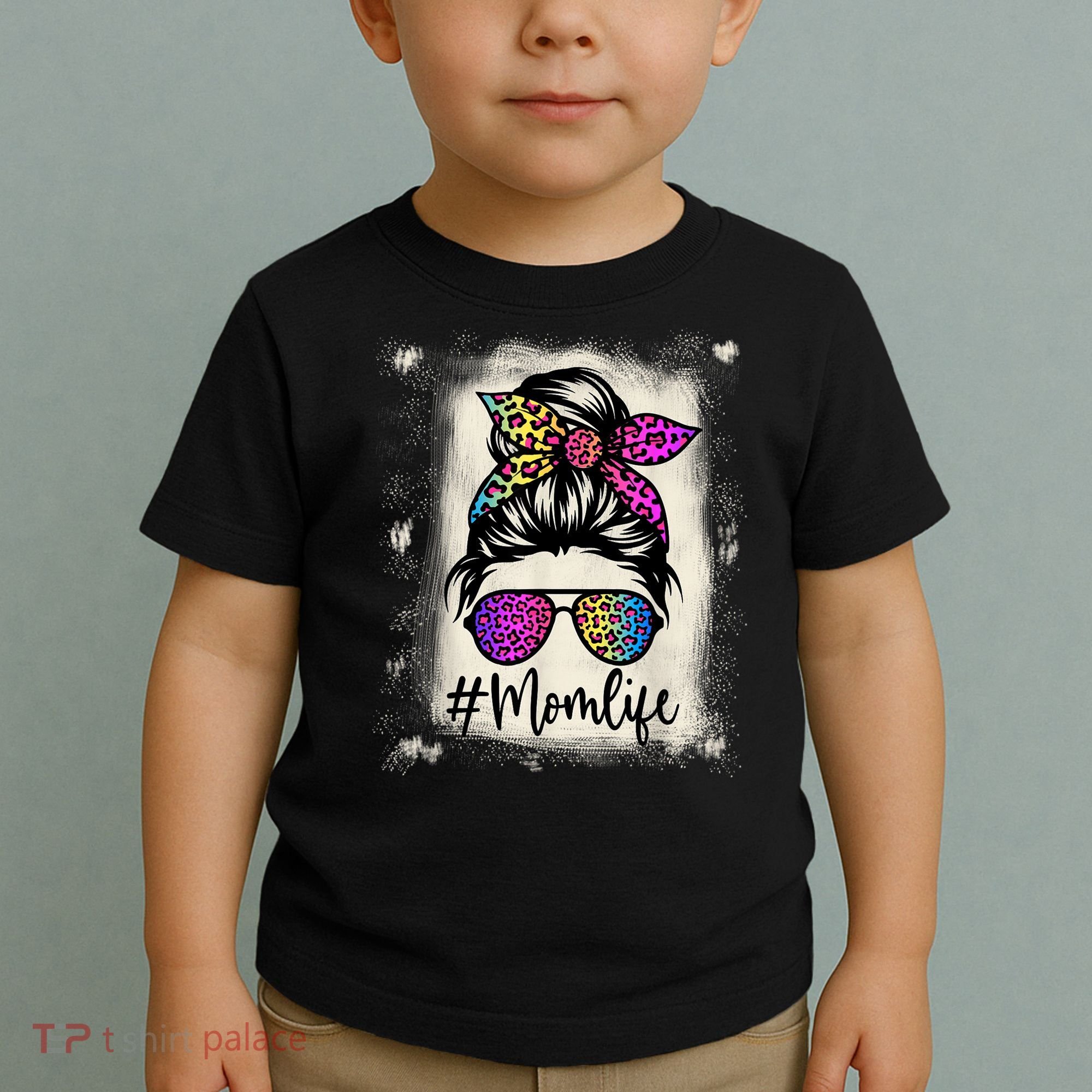 Womens Mom Life Bleached Rainbow Leopard Shirt Mama Mother Toddler T-Shirt