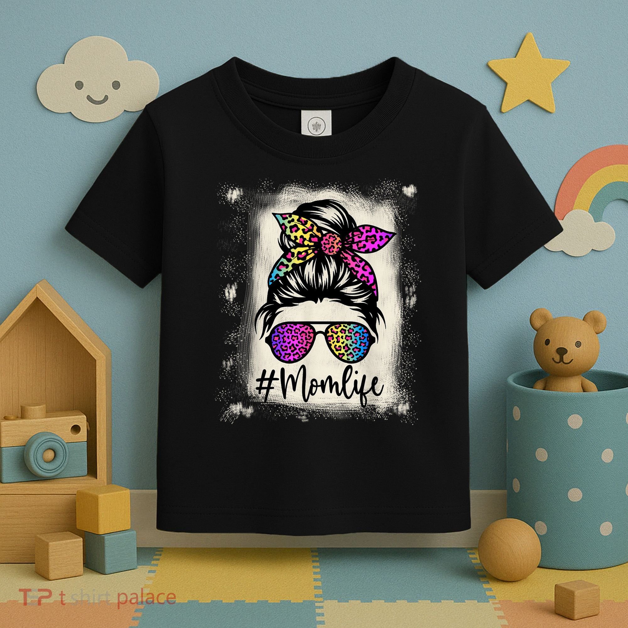 Womens Mom Life Bleached Rainbow Leopard Shirt Mama Mother Toddler T-Shirt