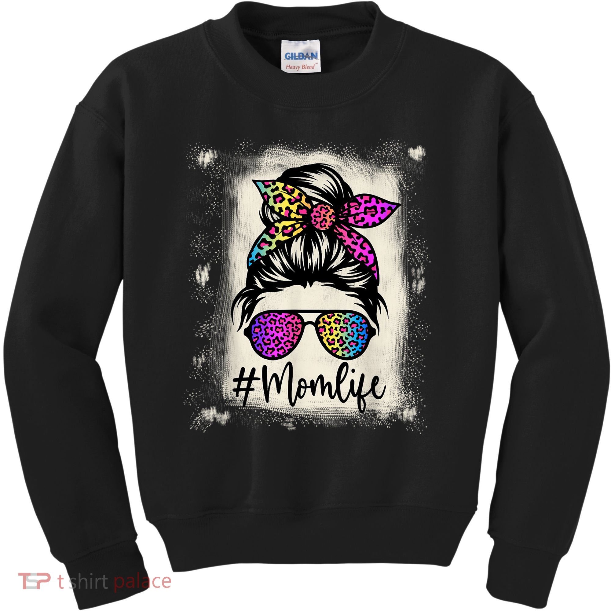 Womens Mom Life Bleached Rainbow Leopard Shirt Mama Mother Kids Sweatshirt