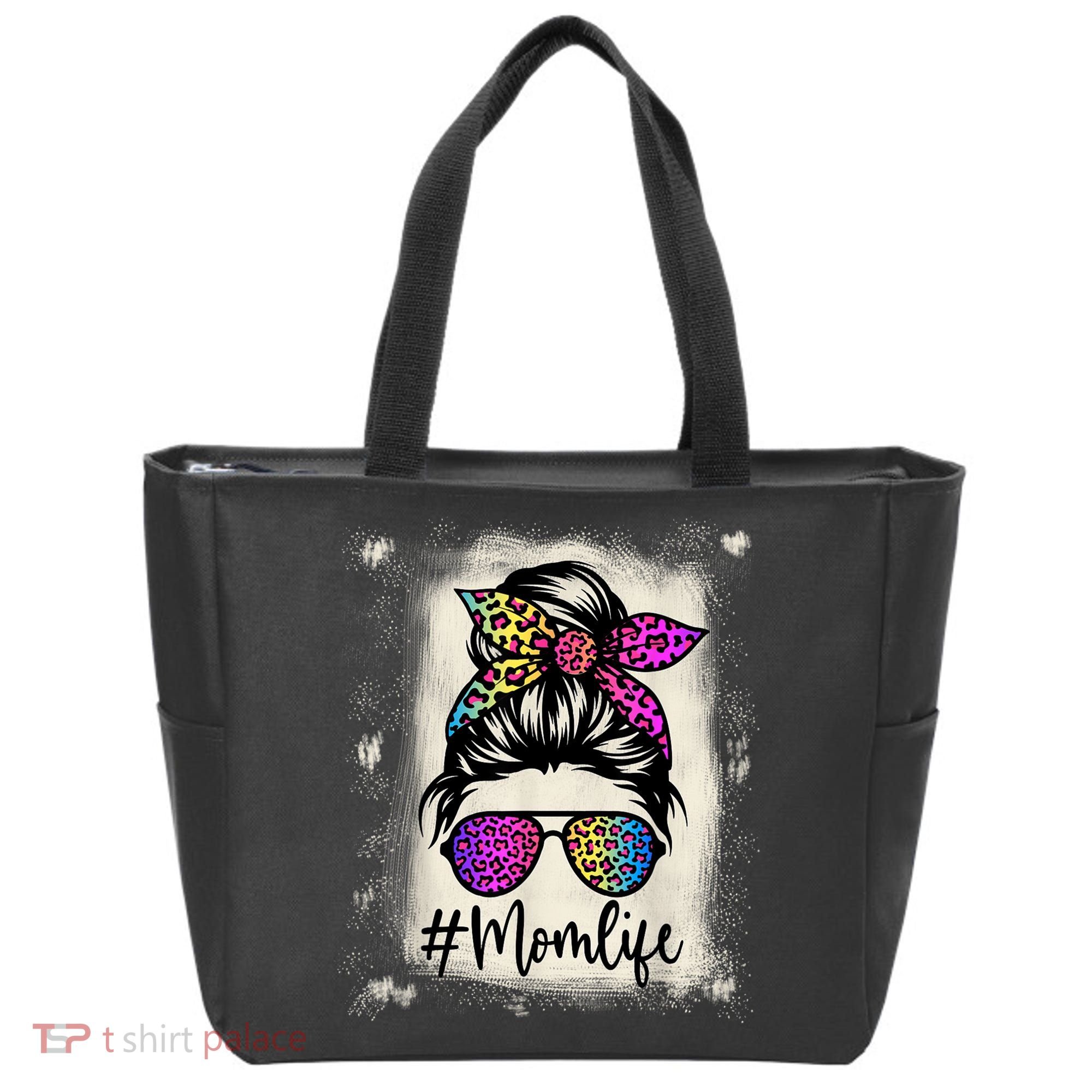 Womens Mom Life Bleached Rainbow Leopard Shirt Mama Mother Tote Bag