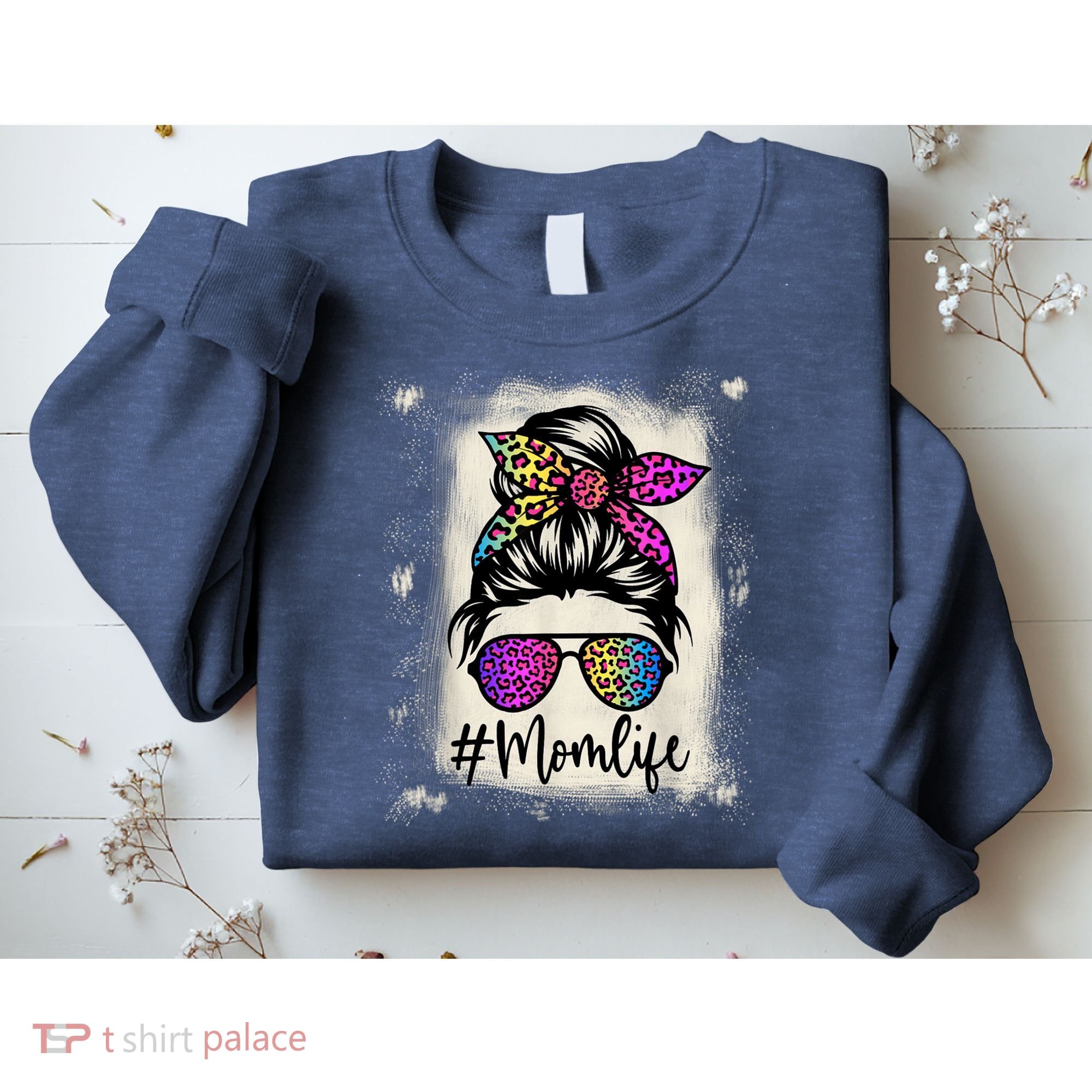 Womens Mom Life Bleached Rainbow Leopard Shirt Mama Mother Sweatshirt