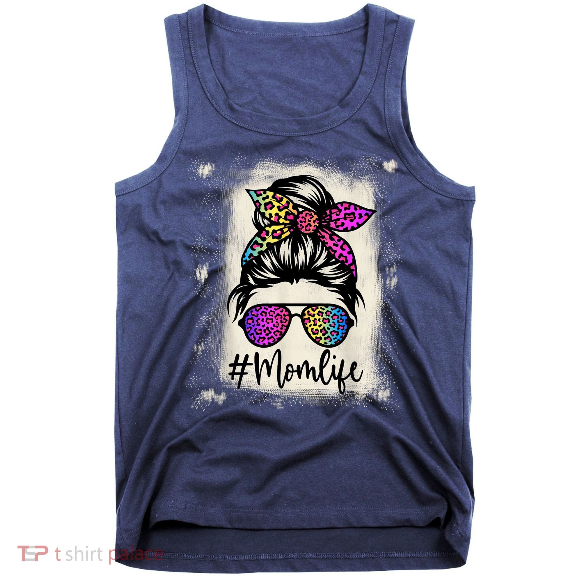 Womens Mom Life Bleached Rainbow Leopard Shirt Mama Mother Tank Top