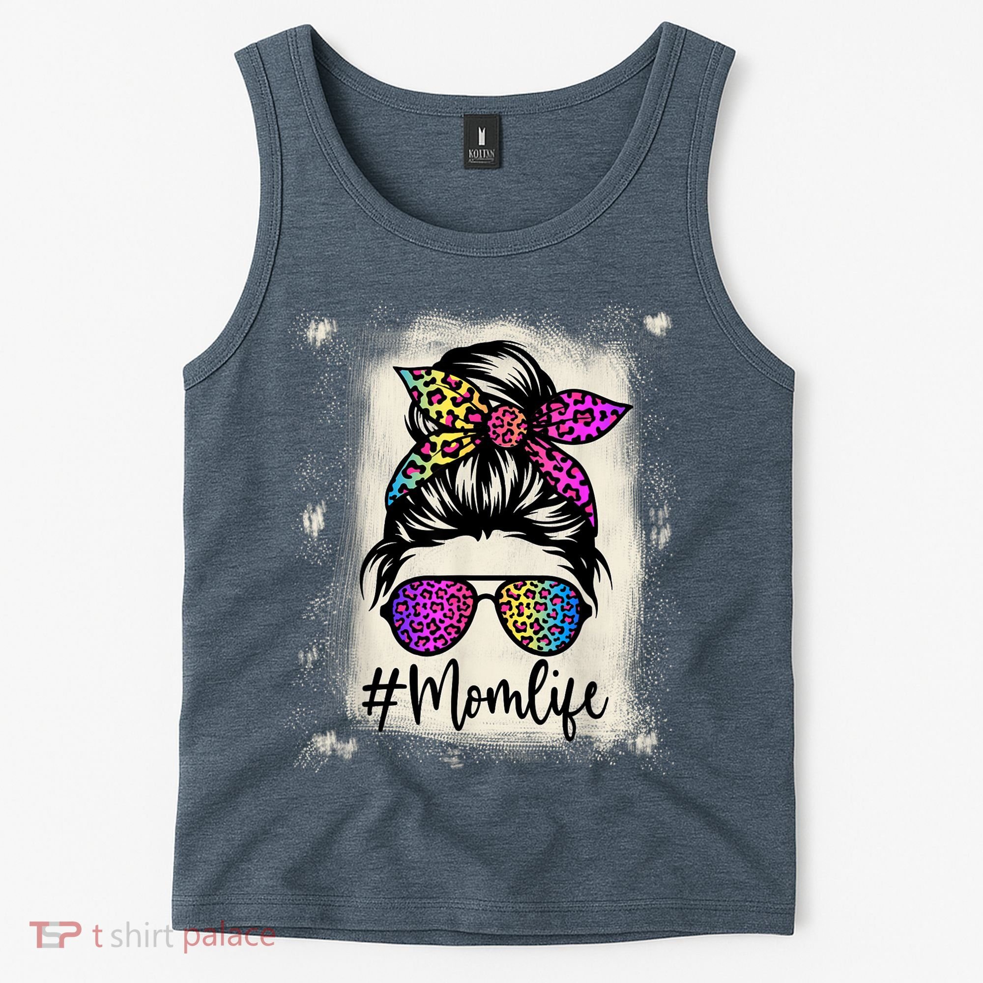 Womens Mom Life Bleached Rainbow Leopard Shirt Mama Mother Tank Top
