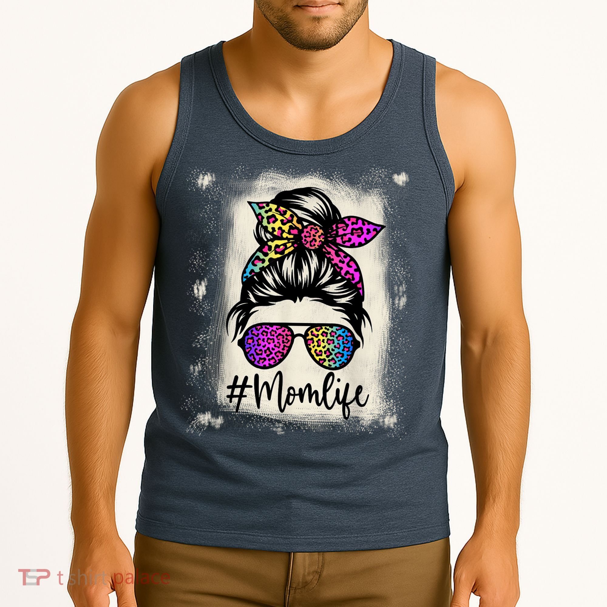 Womens Mom Life Bleached Rainbow Leopard Shirt Mama Mother Tank Top