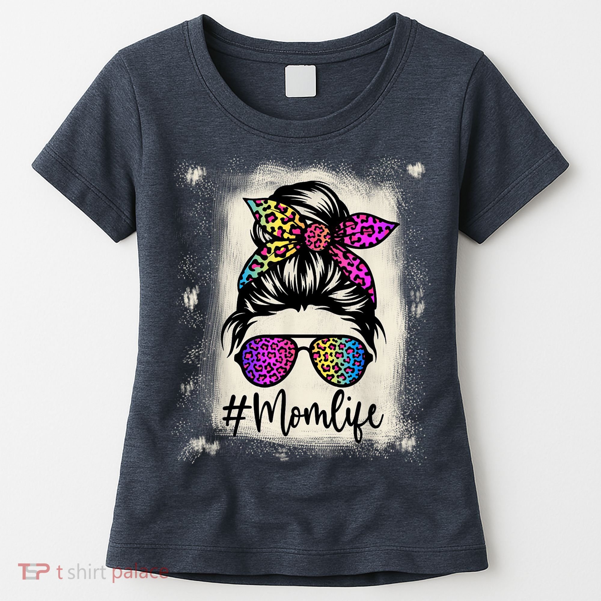 Womens Mom Life Bleached Rainbow Leopard Shirt Mama Mother Women's T-Shirt
