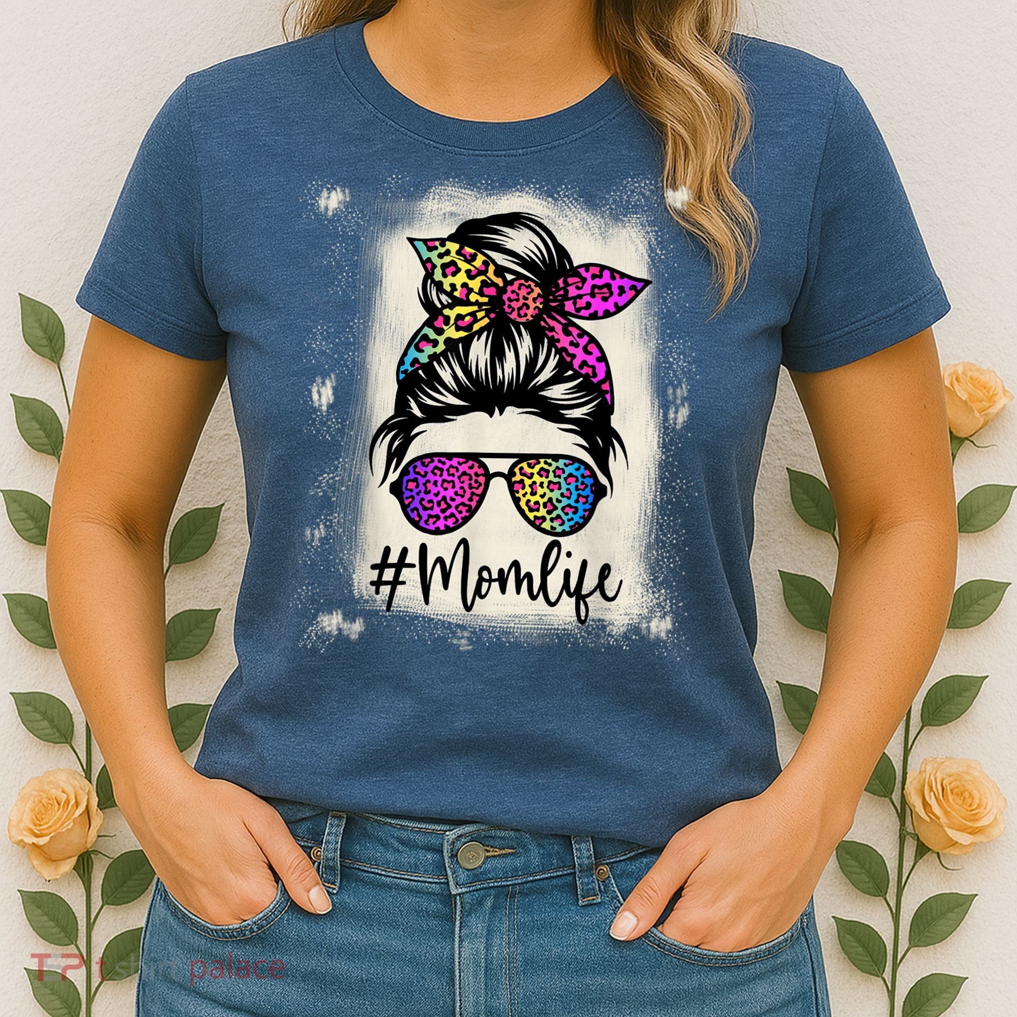 Womens Mom Life Bleached Rainbow Leopard Shirt Mama Mother Women's T-Shirt