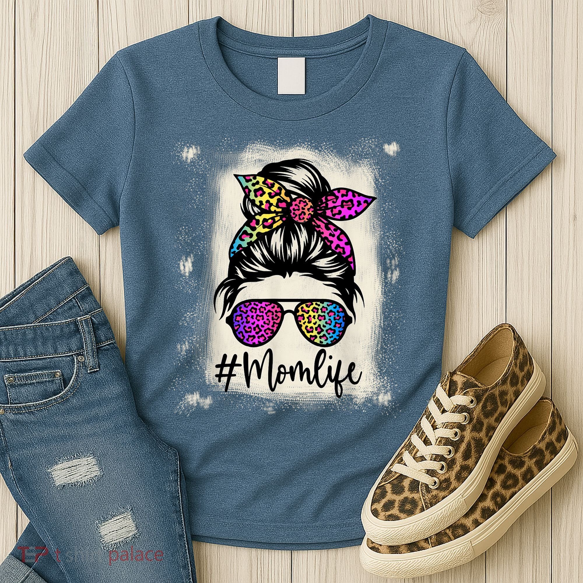 Womens Mom Life Bleached Rainbow Leopard Shirt Mama Mother Women's T-Shirt