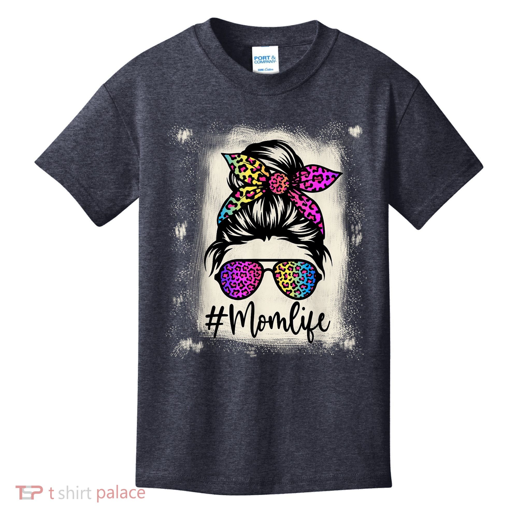 Womens Mom Life Bleached Rainbow Leopard Shirt Mama Mother Kids T-Shirt
