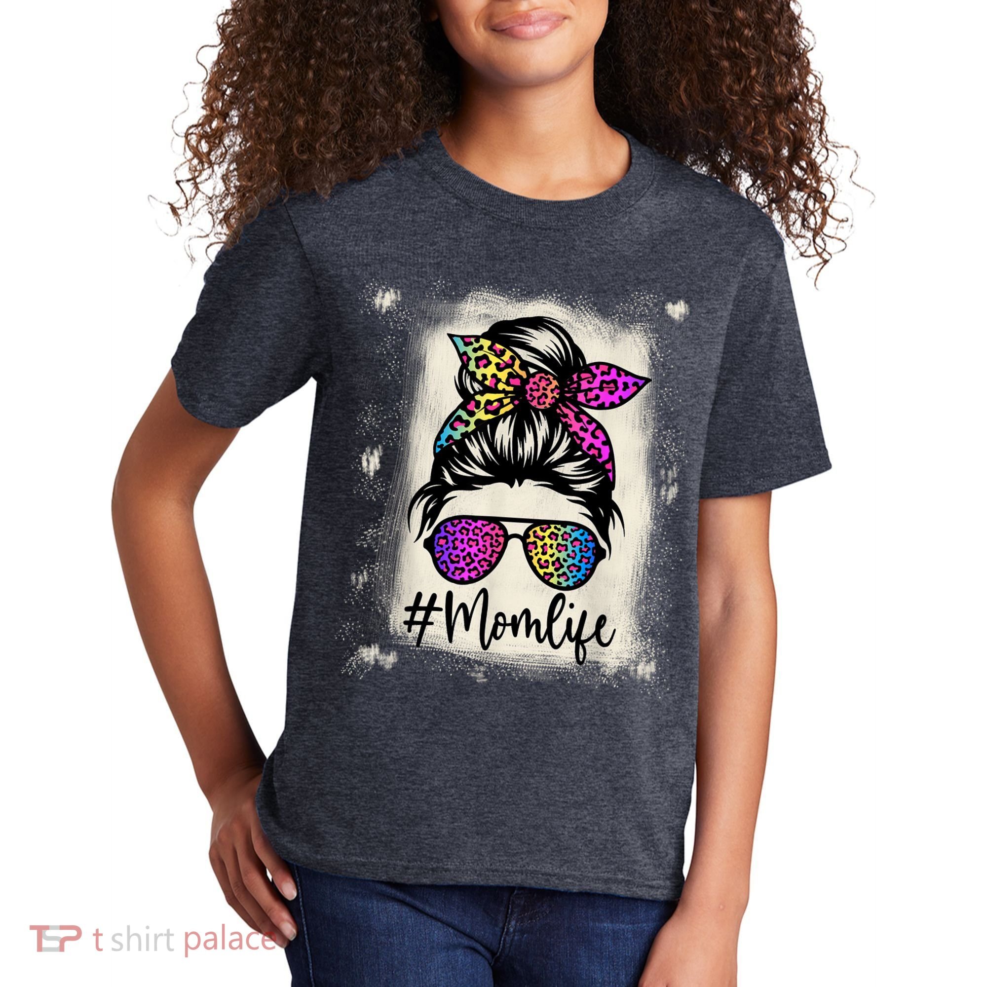 Womens Mom Life Bleached Rainbow Leopard Shirt Mama Mother Kids T-Shirt