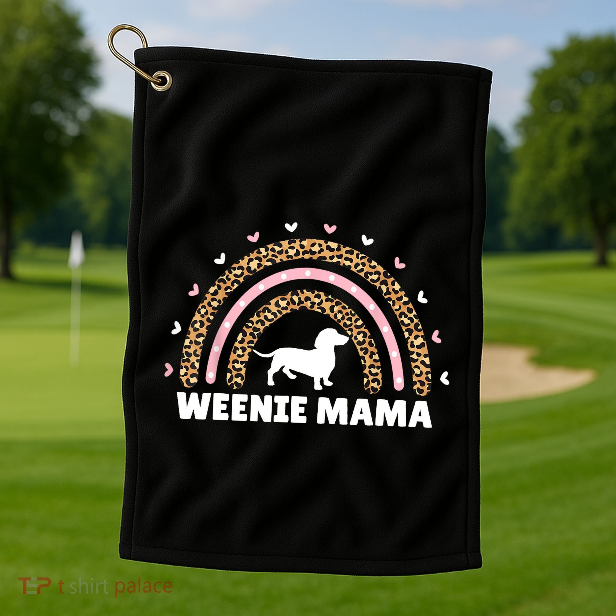Weenie Mama Leopard Rainbow Dachshund Lover Gift Golf Towel