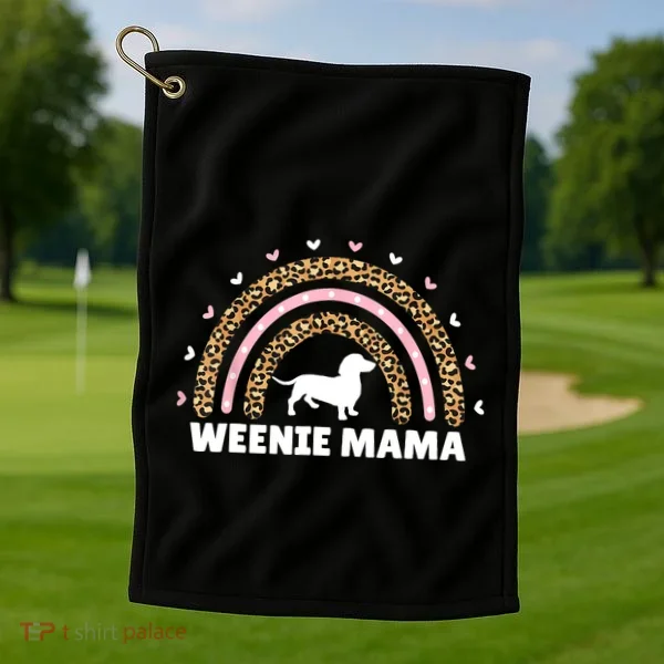 Weenie Mama Leopard Rainbow Dachshund Lover Gift Golf Towel