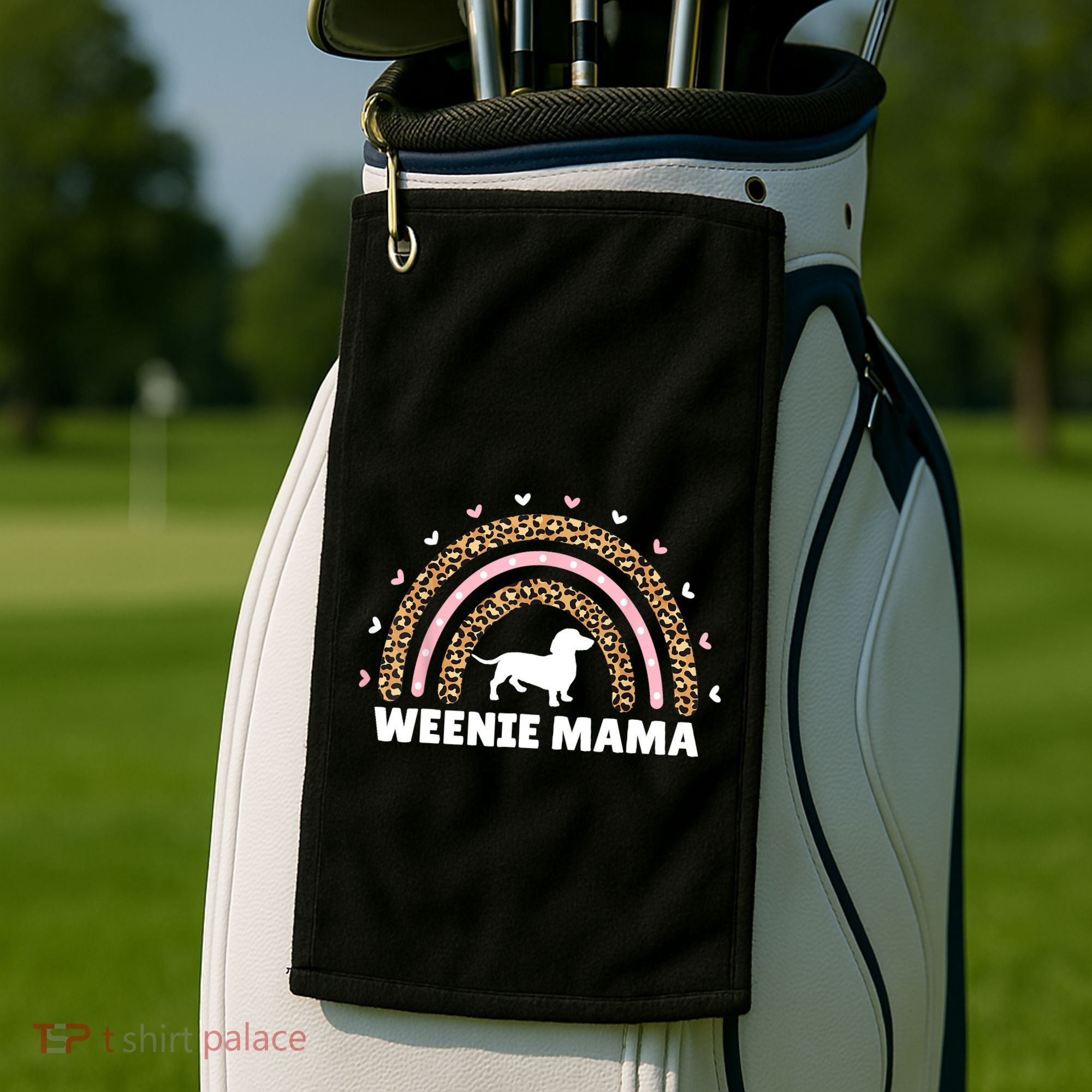 Weenie Mama Leopard Rainbow Dachshund Lover Gift Golf Towel