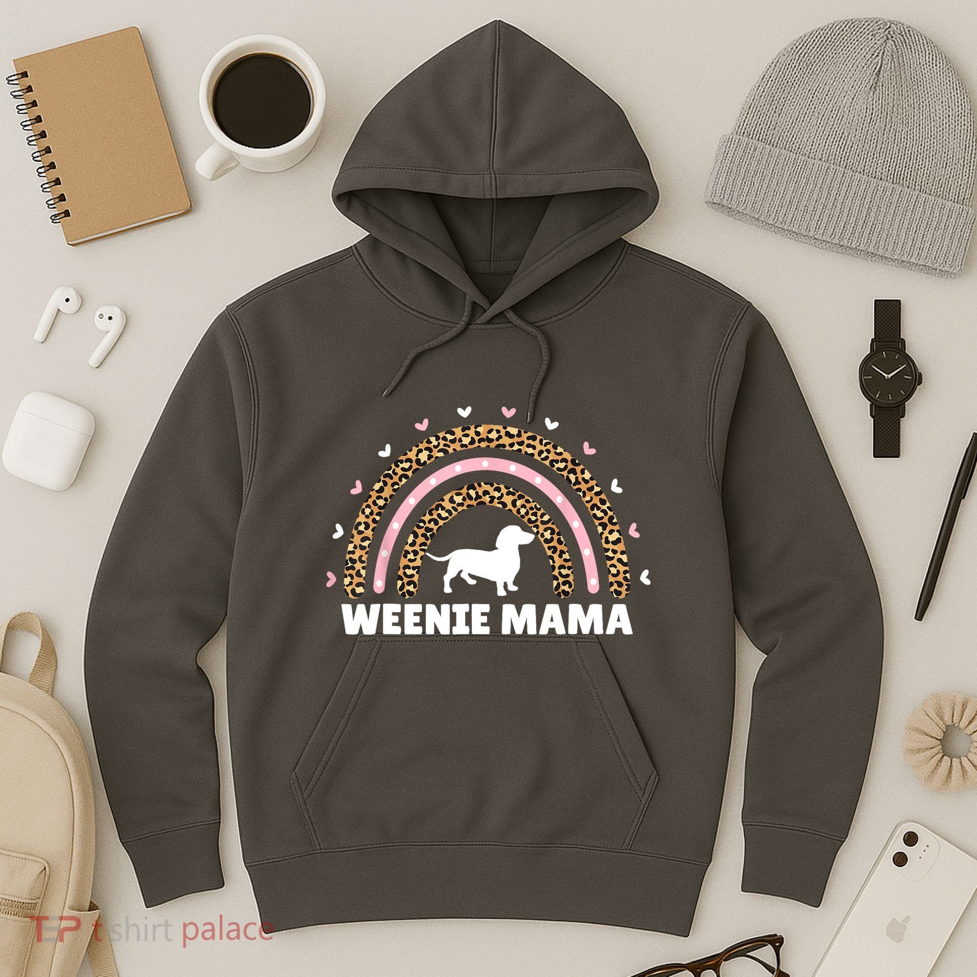Weenie Mama Leopard Rainbow Dachshund Lover Gift Hoodie