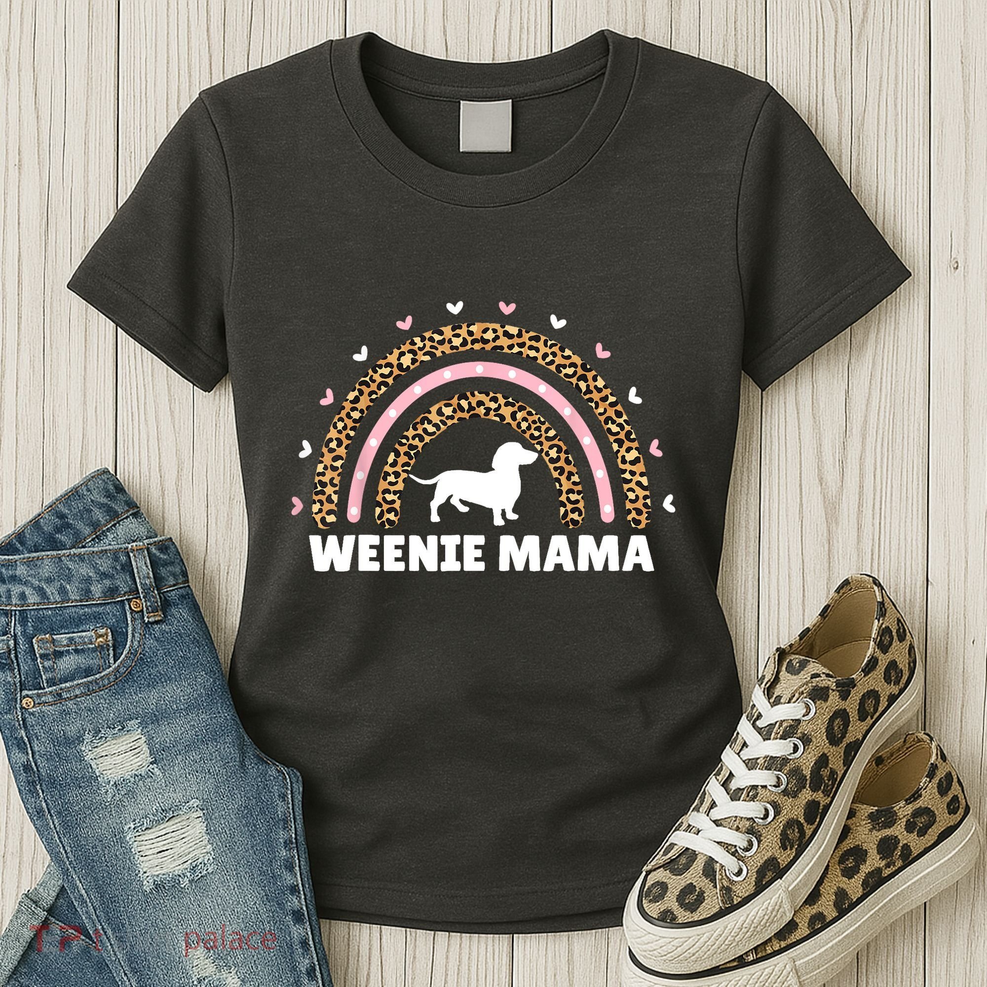 Weenie Mama Leopard Rainbow Dachshund Lover Gift Women's T-Shirt
