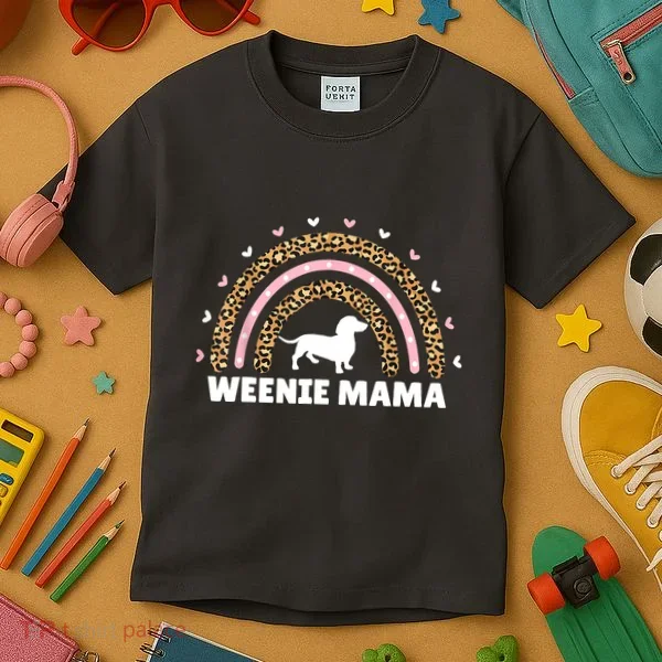 Weenie Mama Leopard Rainbow Dachshund Lover Gift Kids T-Shirt