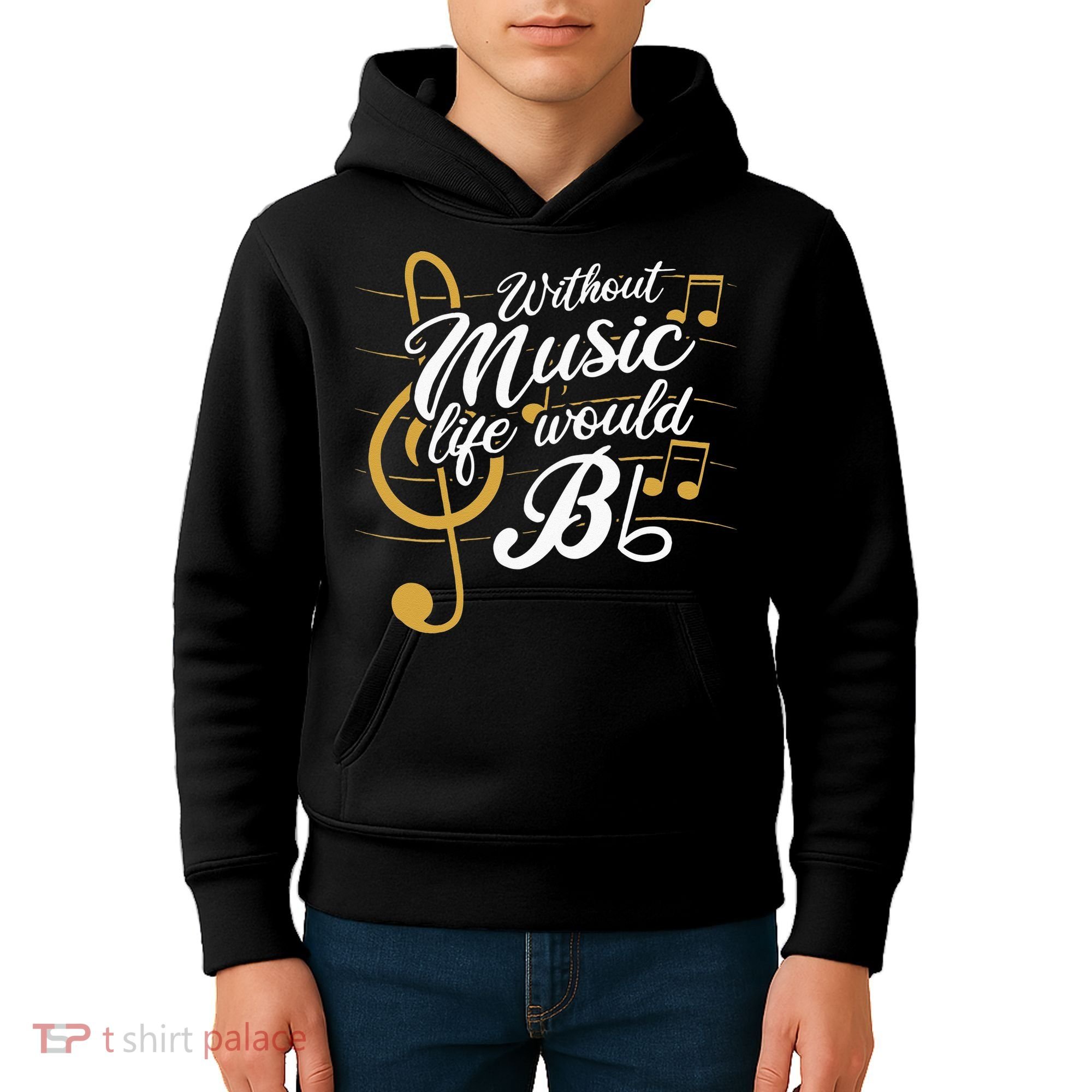 Without Music Life Would B Flat II Funny Music Quotes Kids Hoodie