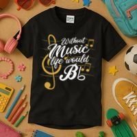 Without Music Life Would B Flat II Funny Music Quotes Kids T-Shirt thumb 3