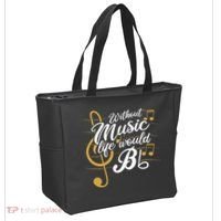 Without Music Life Would B Flat II Funny Music Quotes Tote Bag thumb 2