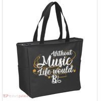 Without Music Life Would B Flat Ii Funny Music Quotes Lover Tote Bag thumb 2
