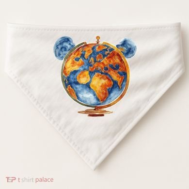 Watercolor Mouse Earth World Globe USA-Made Doggie Bandana