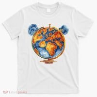 Watercolor Mouse Earth World Globe T-Shirt thumb 0