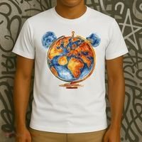 Watercolor Mouse Earth World Globe T-Shirt thumb 3