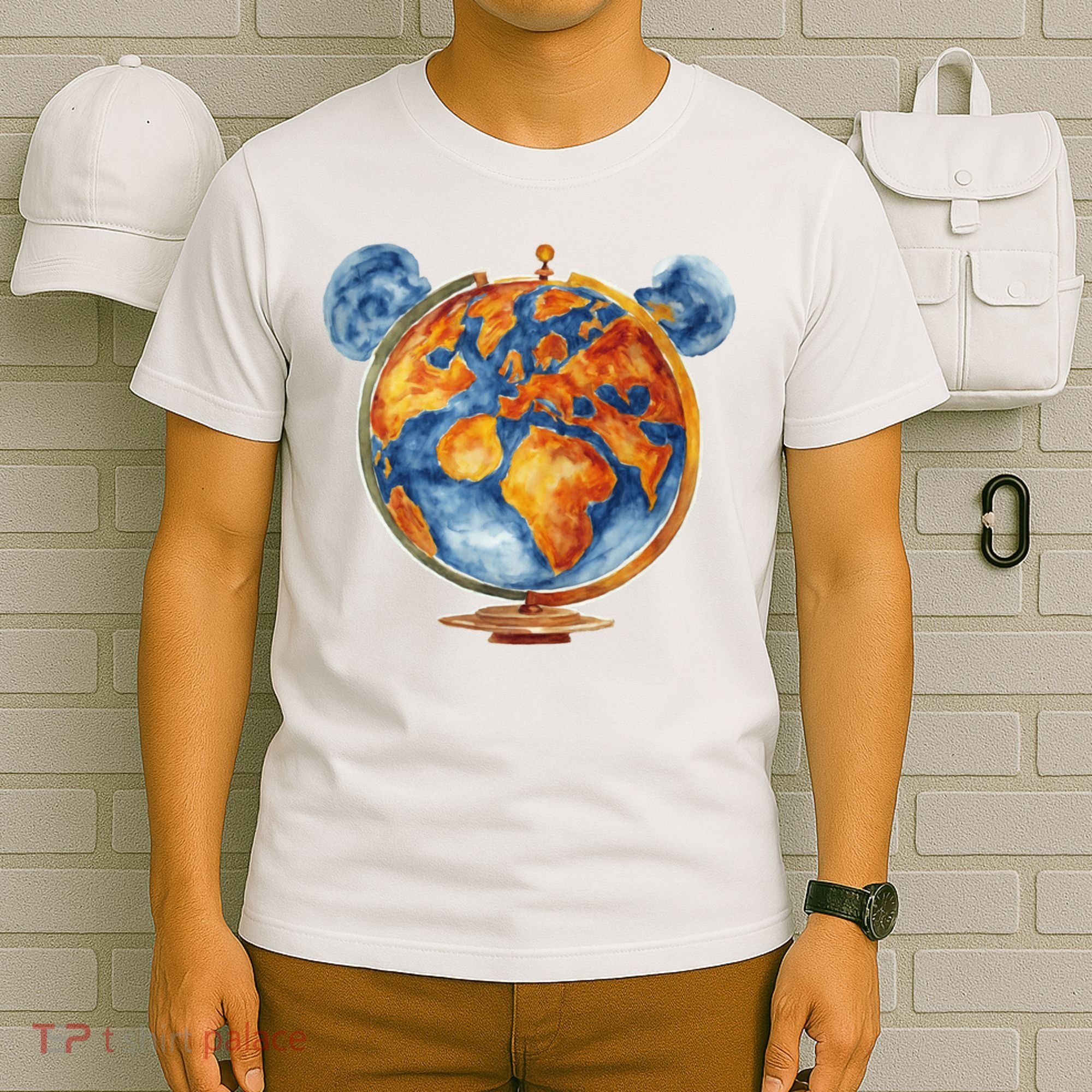 Watercolor Mouse Earth World Globe T-Shirt