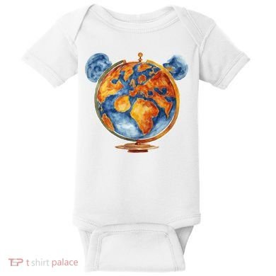 Watercolor Mouse Earth World Globe Baby Bodysuit
