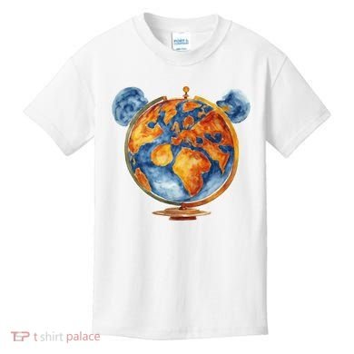 Watercolor Mouse Earth World Globe Kids T-Shirt