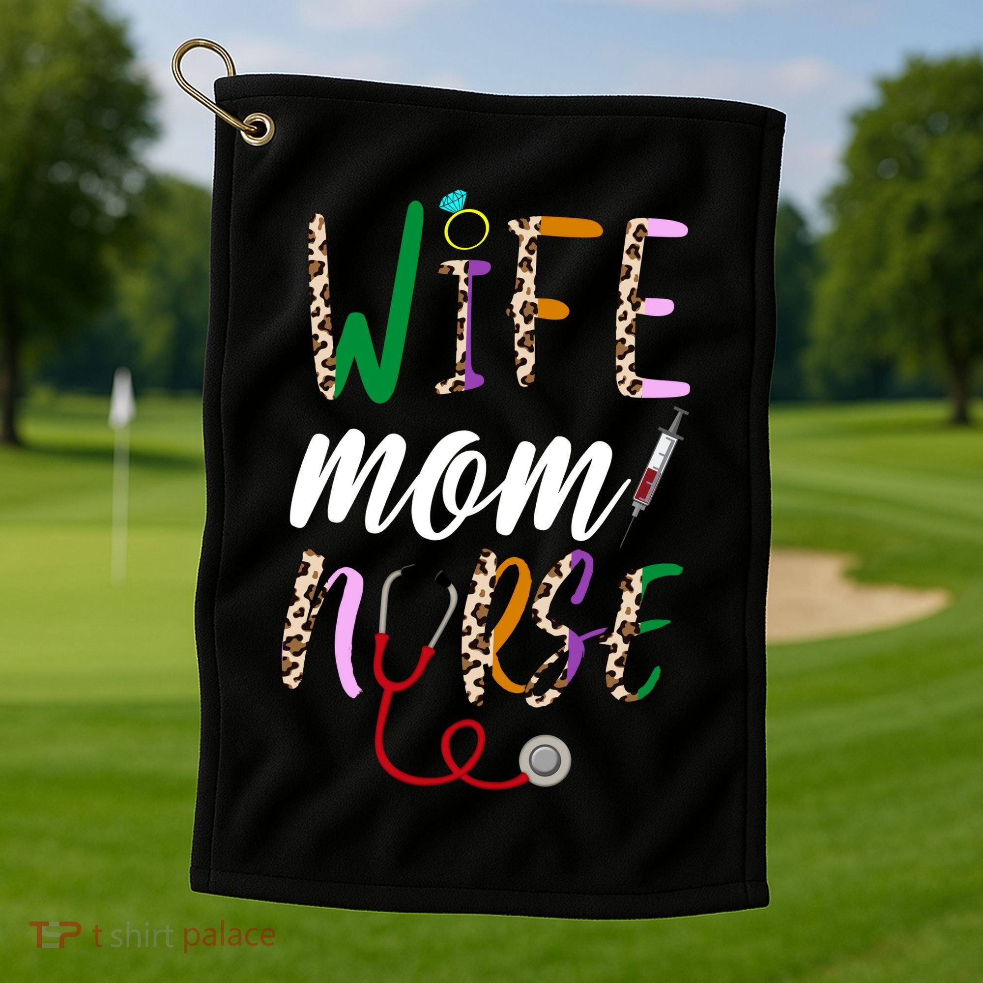 Wife Mom Nurse Cheetah Golf Towel
