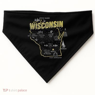 Wisconsin Map Of Memorable Spots USA-Made Doggie Bandana