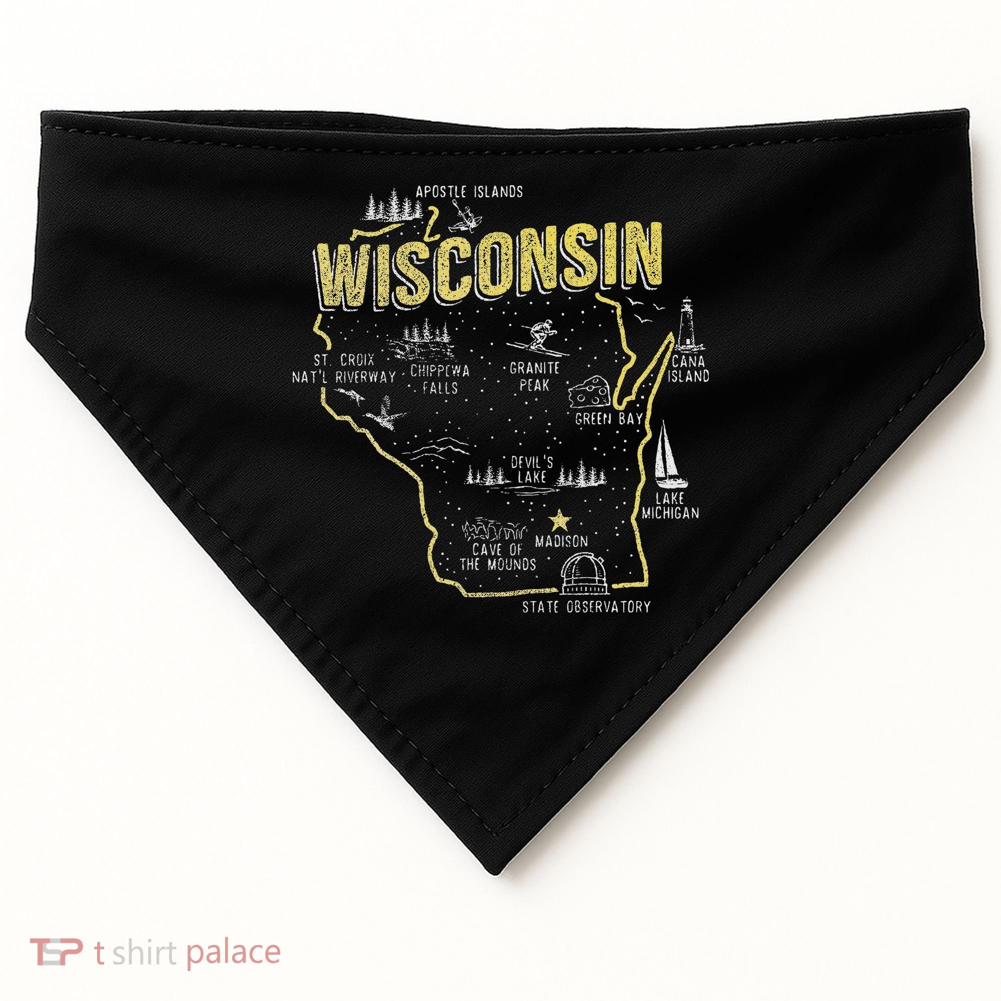 Wisconsin Map Of Memorable Spots USA-Made Doggie Bandana