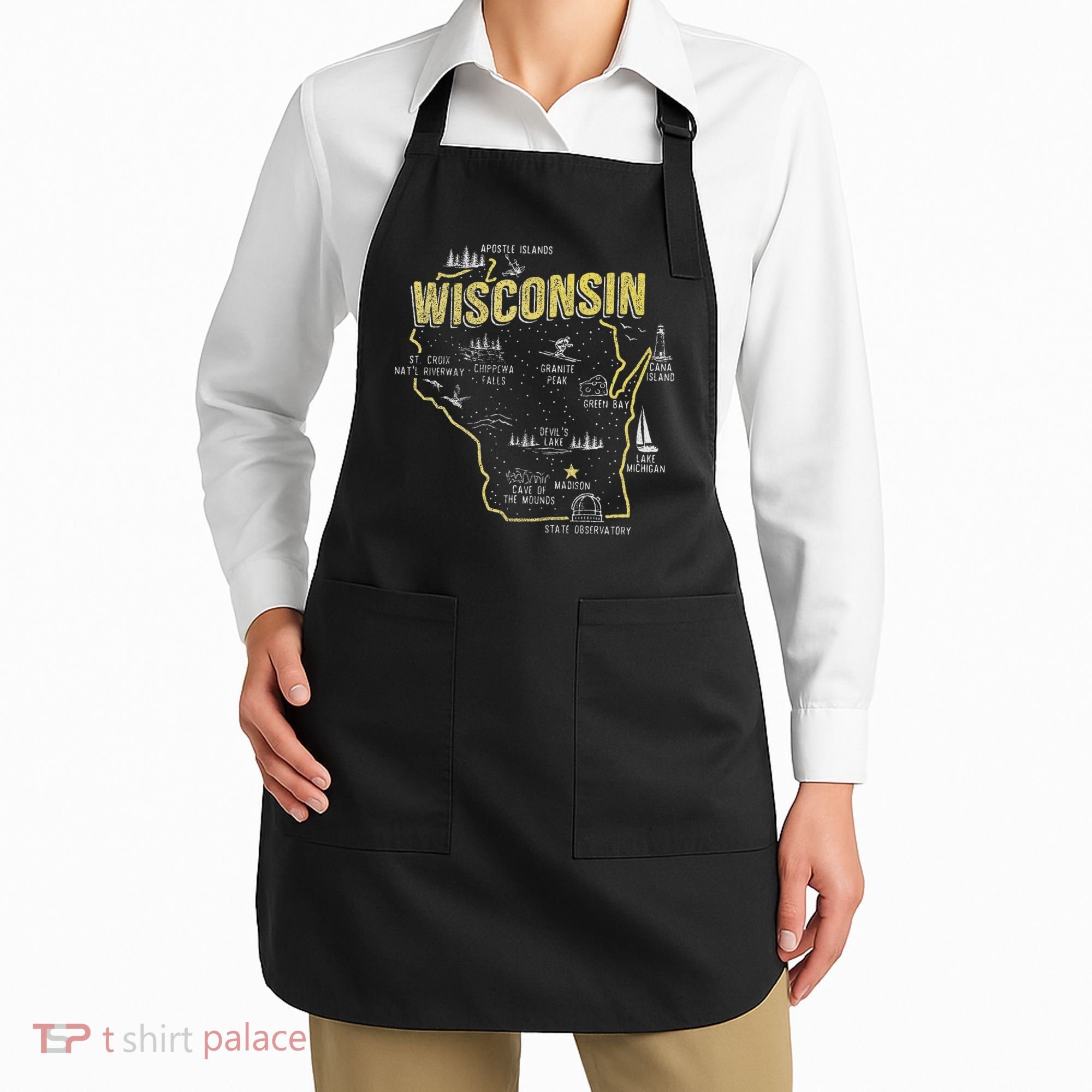 Wisconsin Map Of Memorable Spots Apron