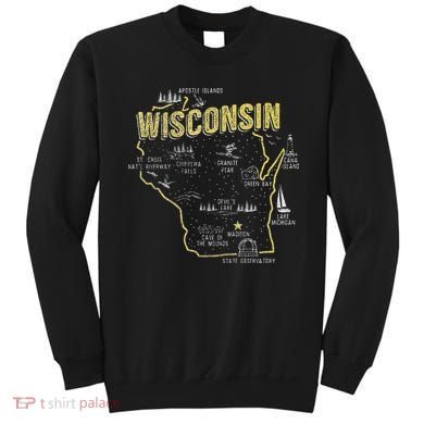 Wisconsin Map Of Memorable Spots Sweatshirt