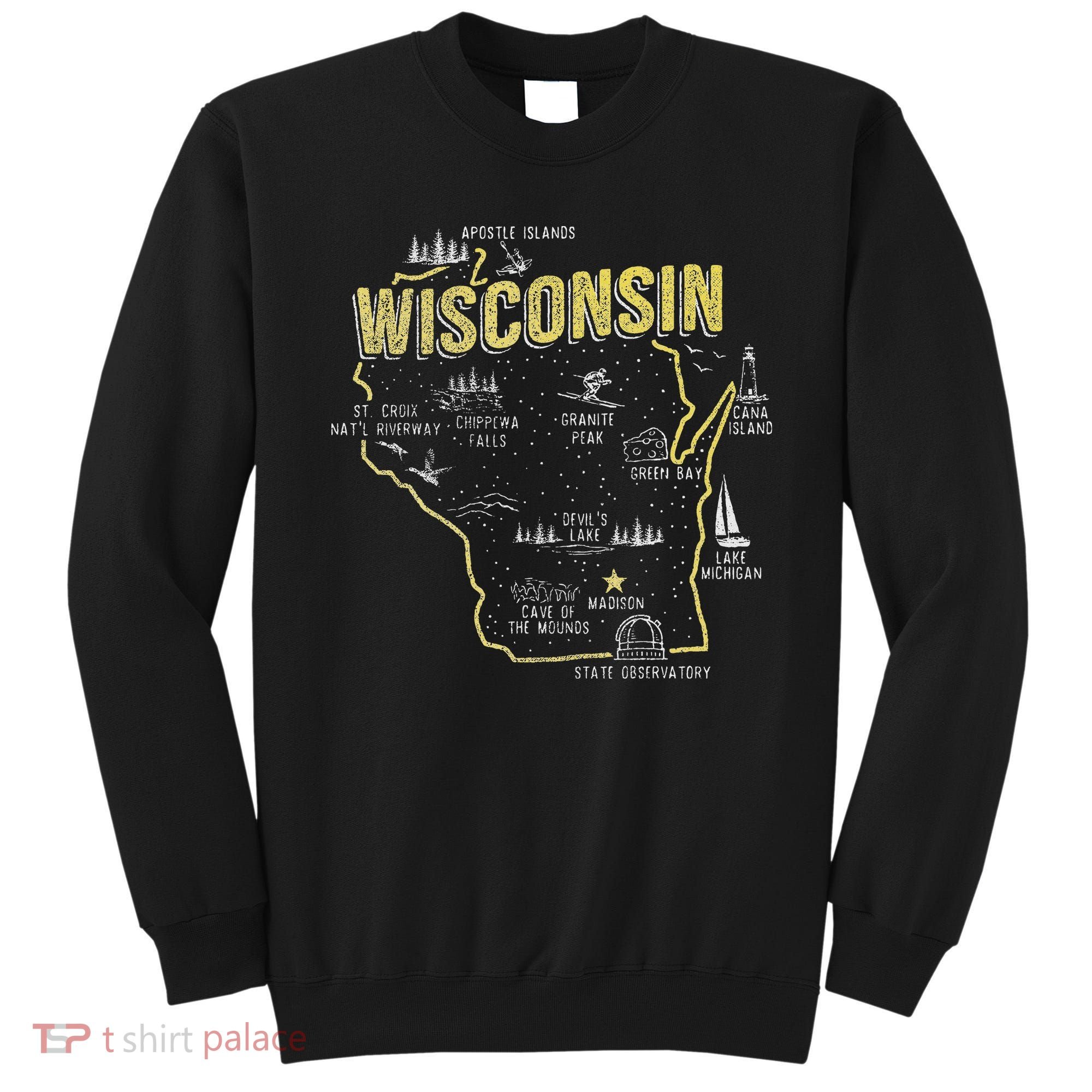 Wisconsin Map Of Memorable Spots Sweatshirt