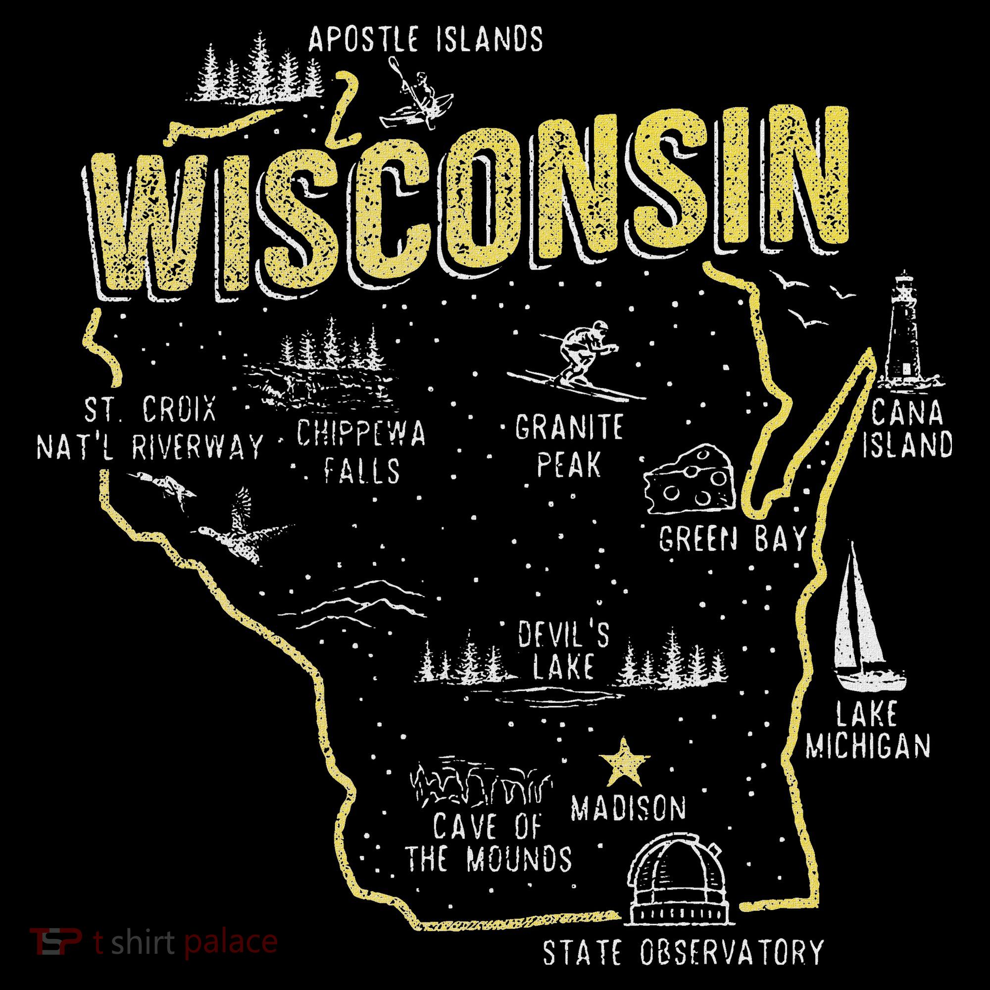 Wisconsin Map Of Memorable Spots Sweatshirt
