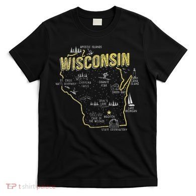 Wisconsin Map Of Memorable Spots T-Shirt