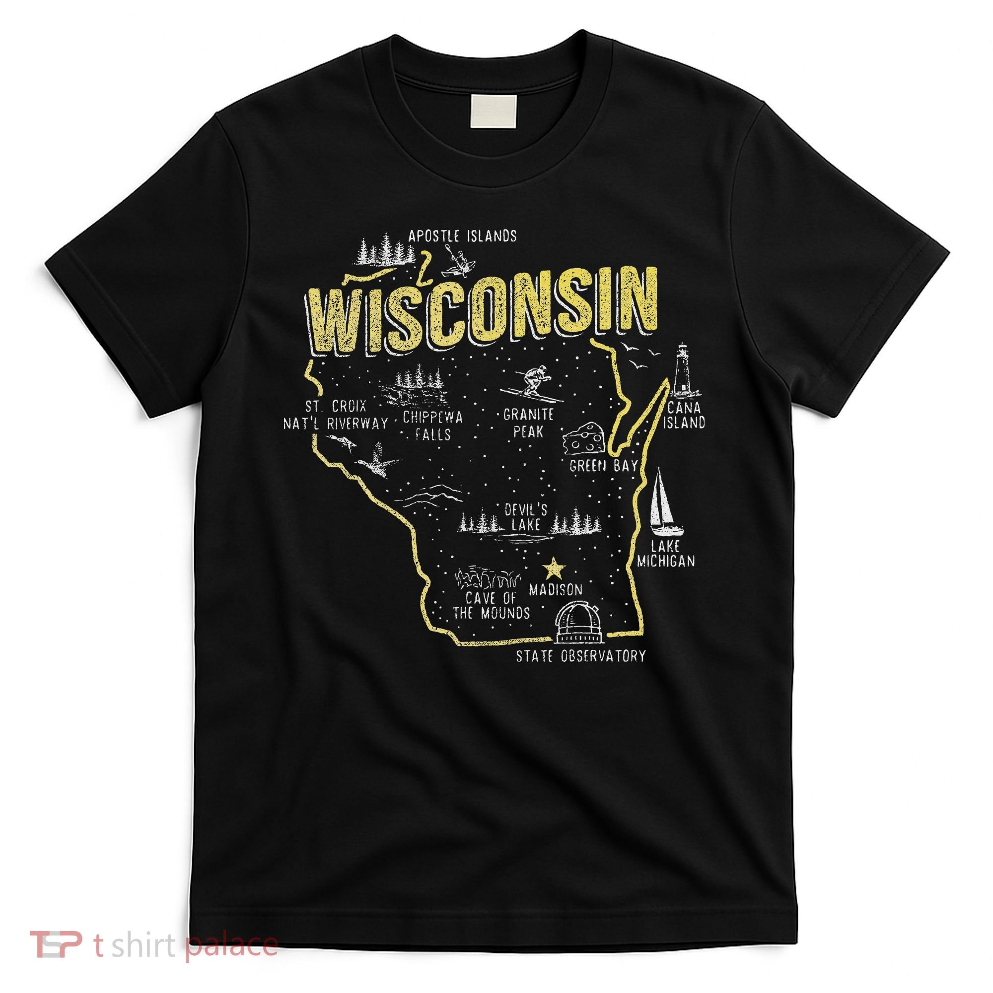 Wisconsin Map Of Memorable Spots T-Shirt