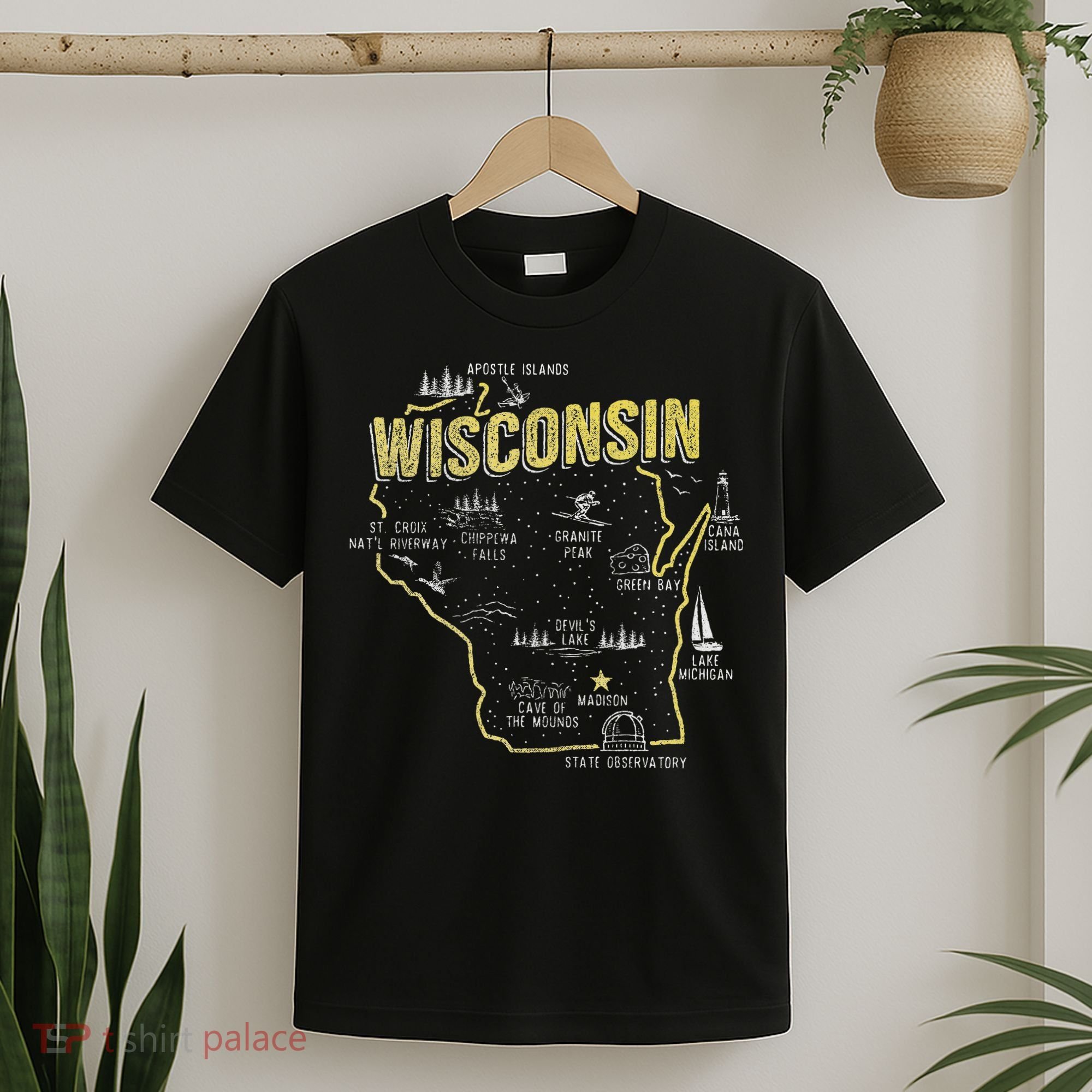 Wisconsin Map Of Memorable Spots T-Shirt