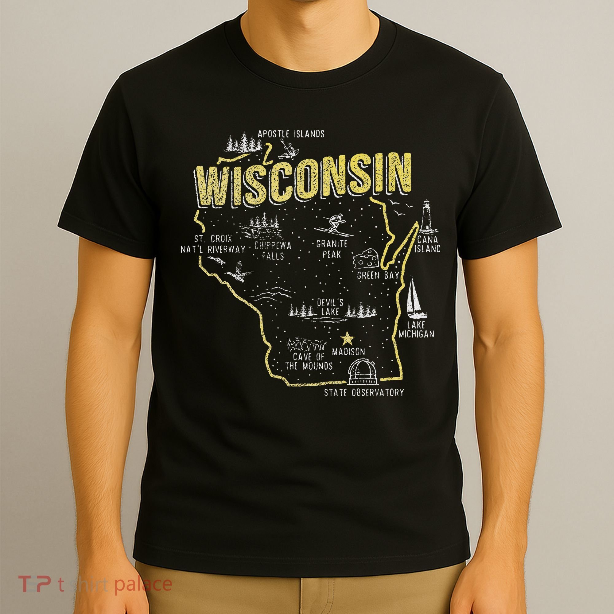 Wisconsin Map Of Memorable Spots T-Shirt