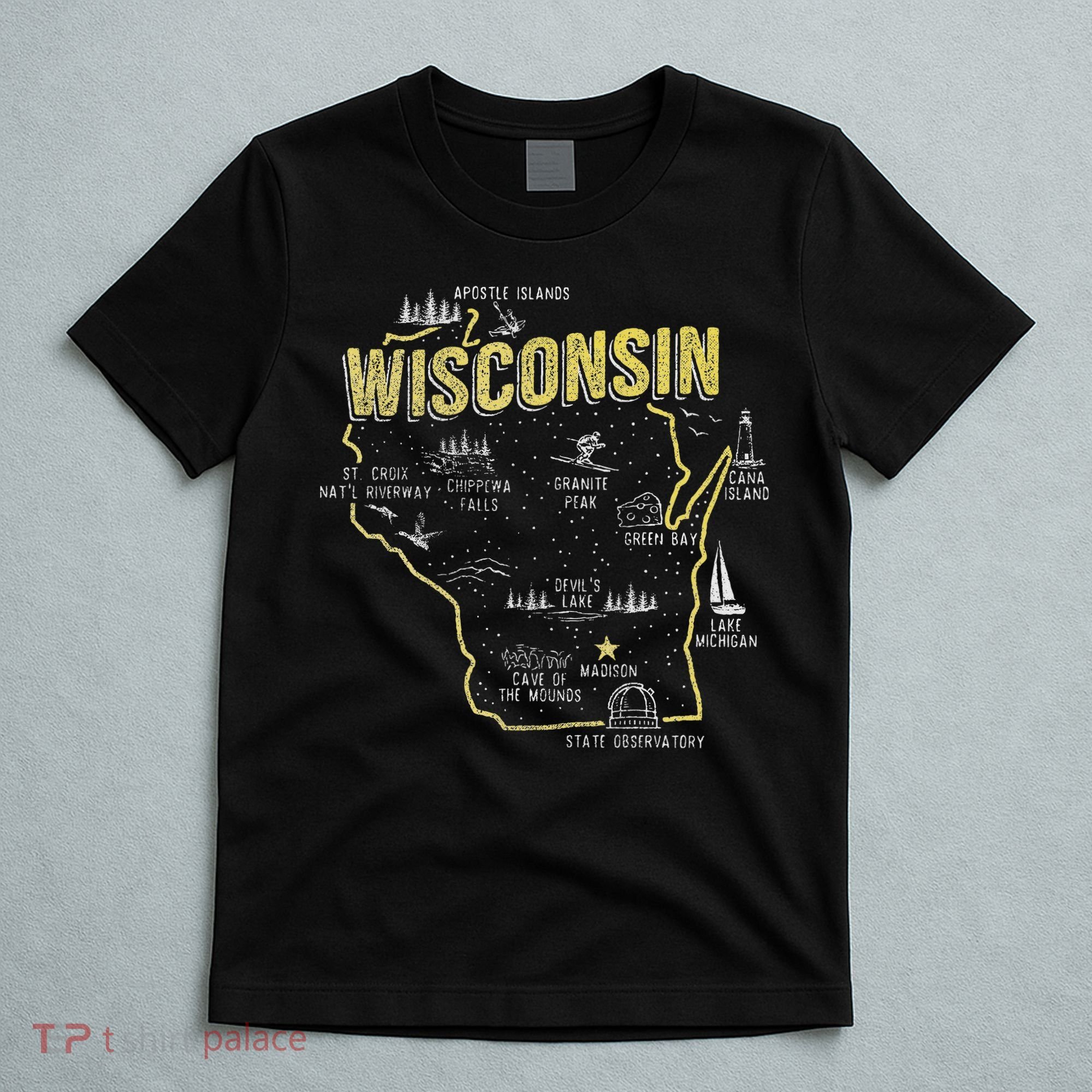 Wisconsin Map Of Memorable Spots T-Shirt