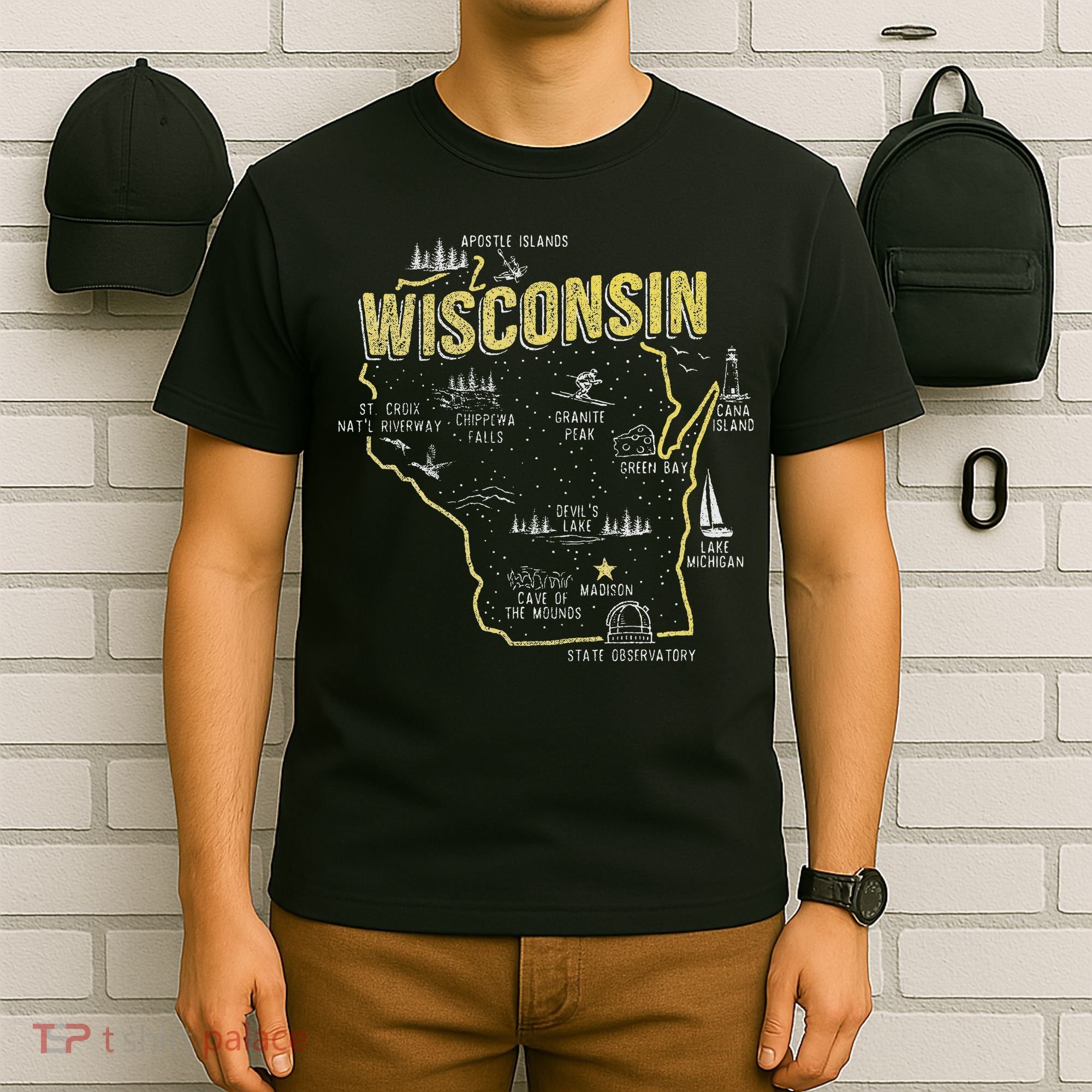 Wisconsin Map Of Memorable Spots T-Shirt