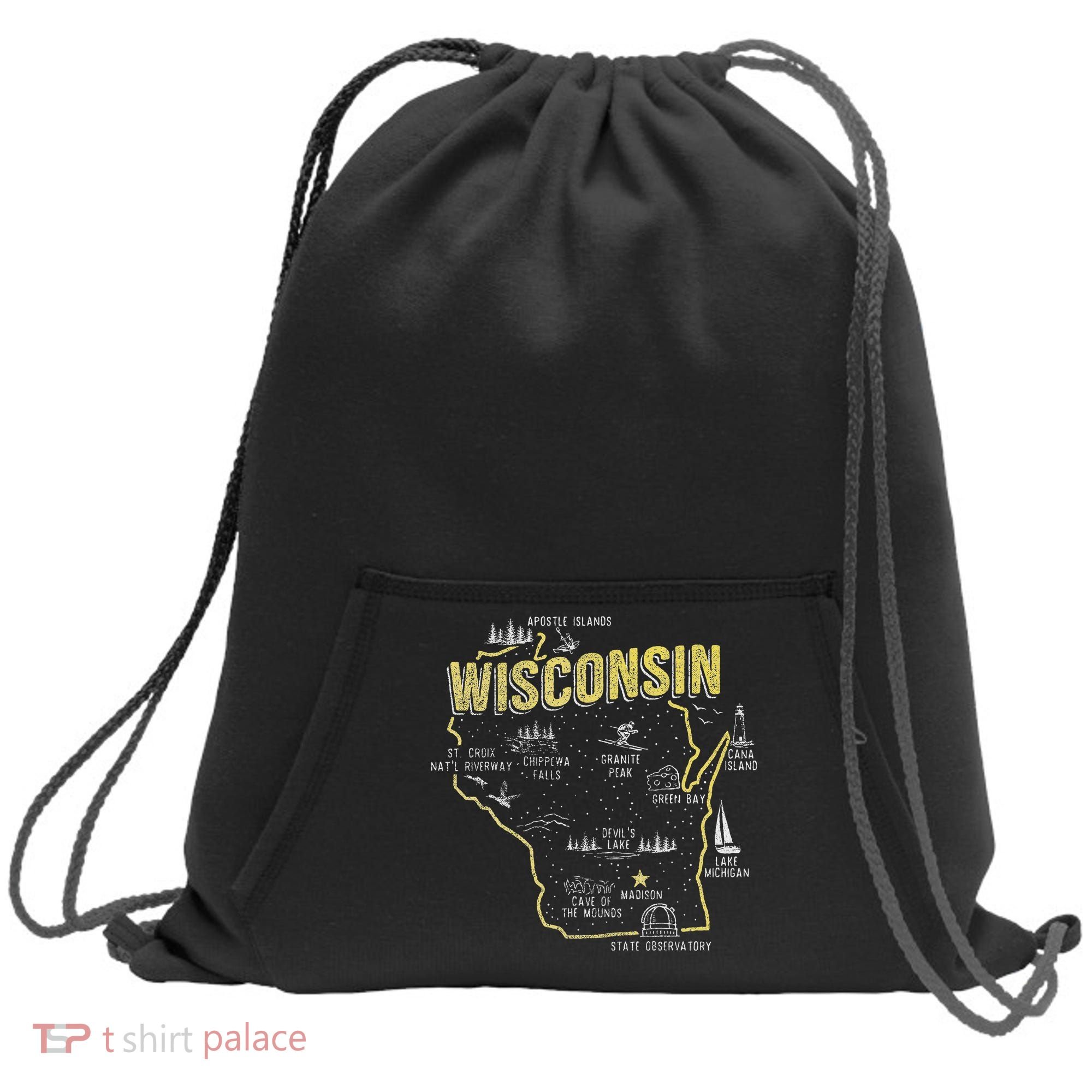 Wisconsin Map Of Memorable Spots Sweatshirt Cinch Pack Bag
