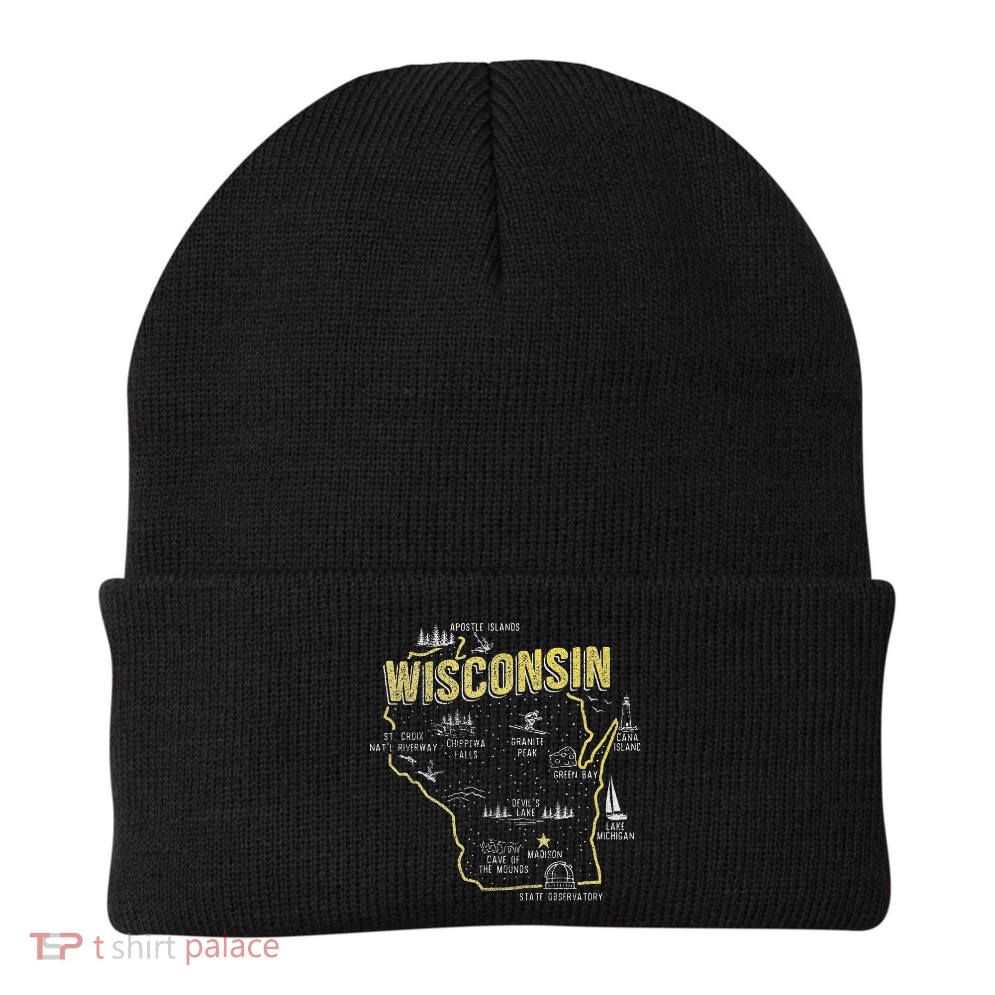 Wisconsin Map Of Memorable Spots Beanie
