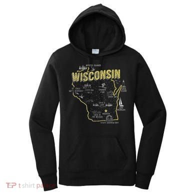 Wisconsin Map Of Memorable Spots Women's Hoodie