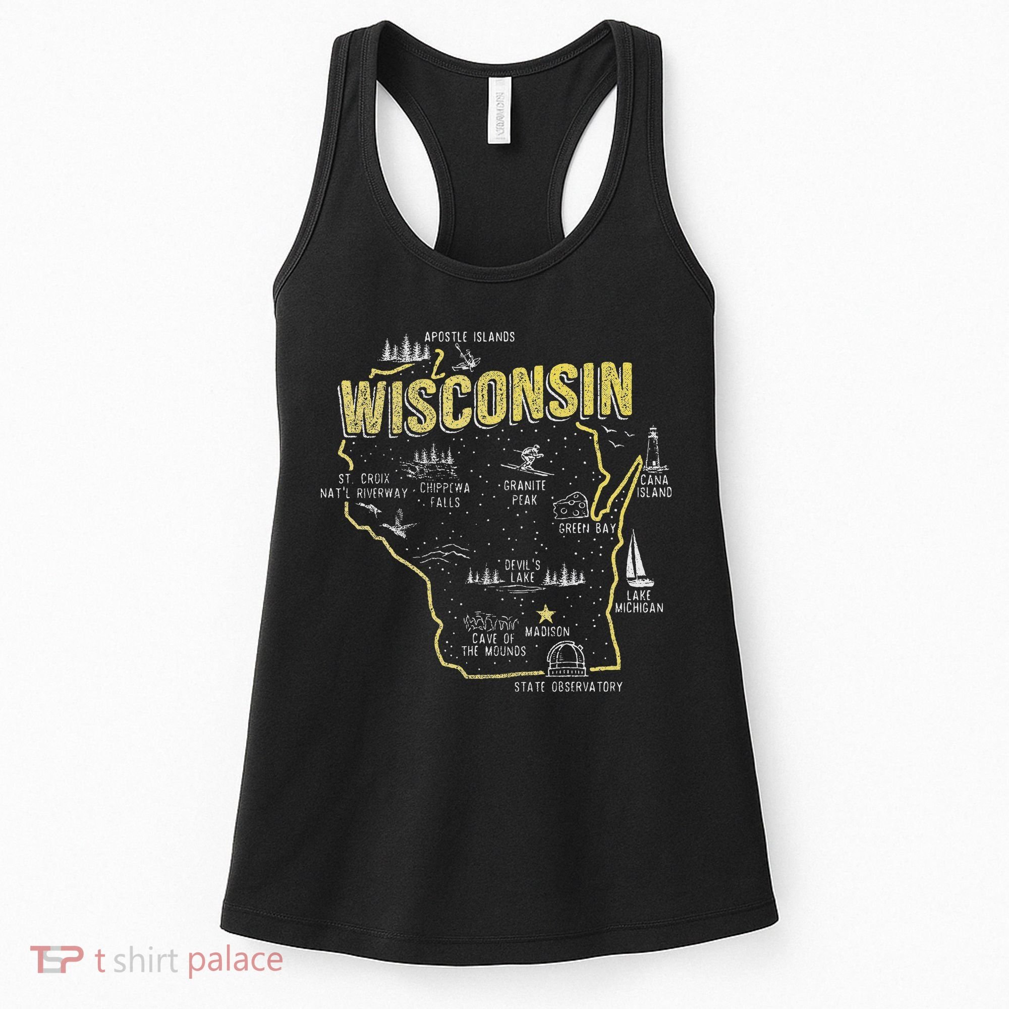 Wisconsin Map Of Memorable Spots Women's Tank Top