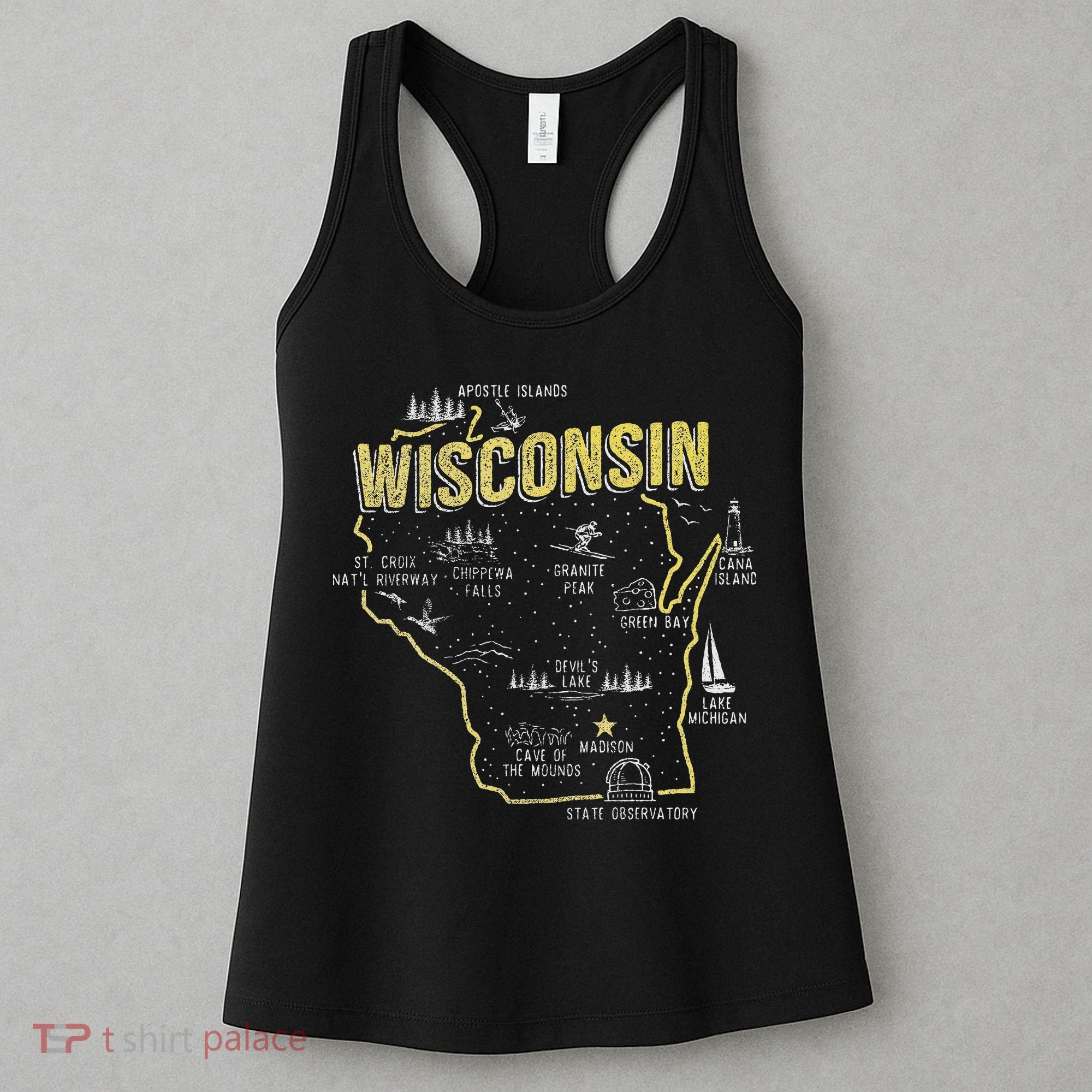 Wisconsin Map Of Memorable Spots Women's Tank Top