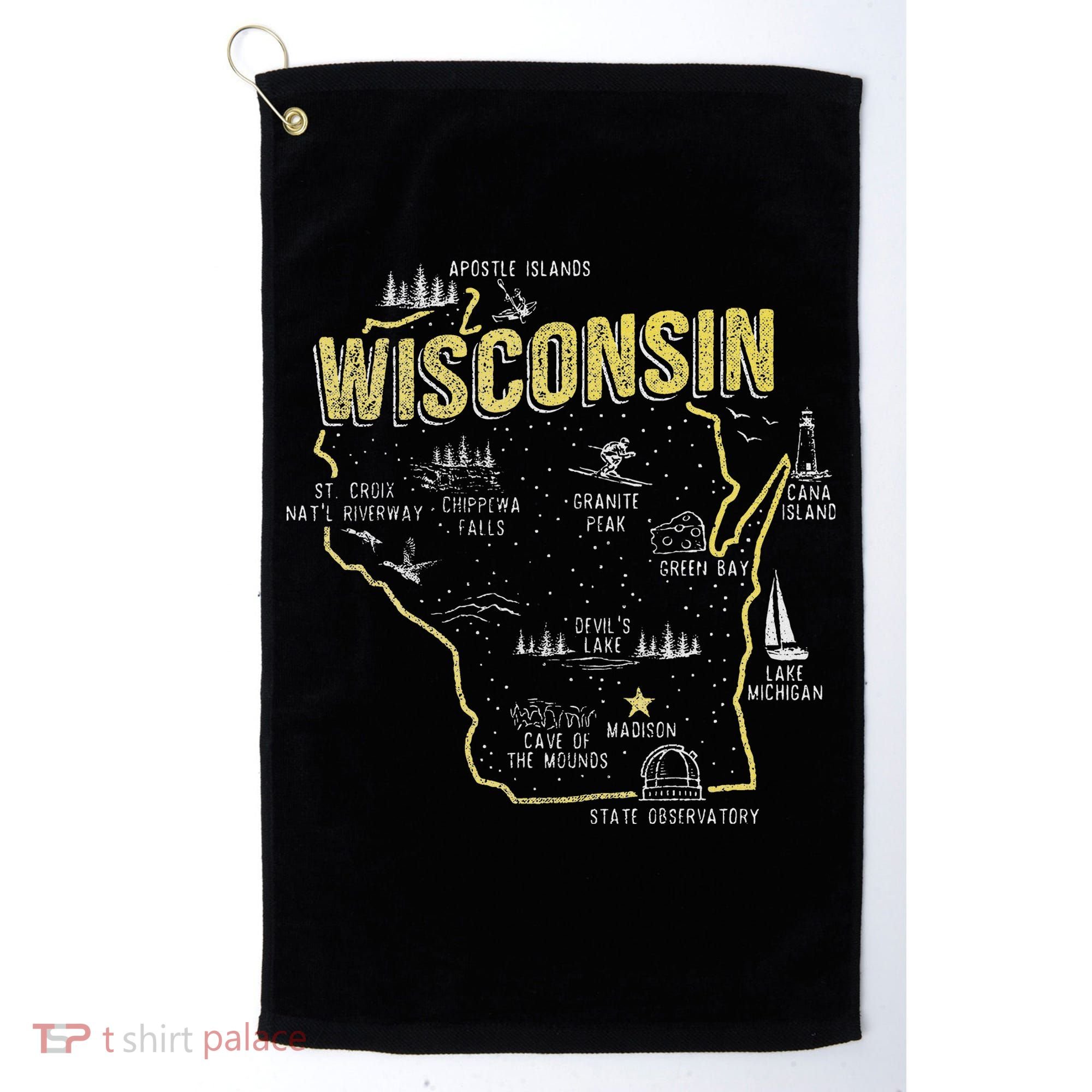 Wisconsin Map Of Memorable Spots Golf Towel